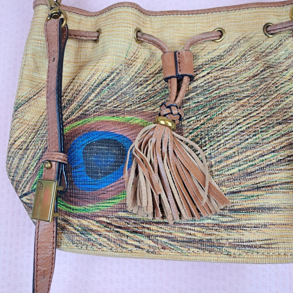 Elliott Lucca Artisan Faux Raffia Peacock Brown Leather Shoulder Bag - Picture 8 of 16